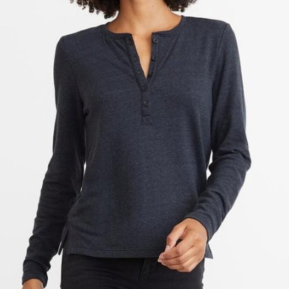 Marine Layer Double Knit Faded Heather Black Button Up Henley Women's Large